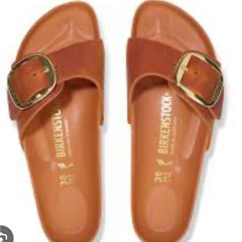Birkenstock Brown Sandals with Gold Buckle